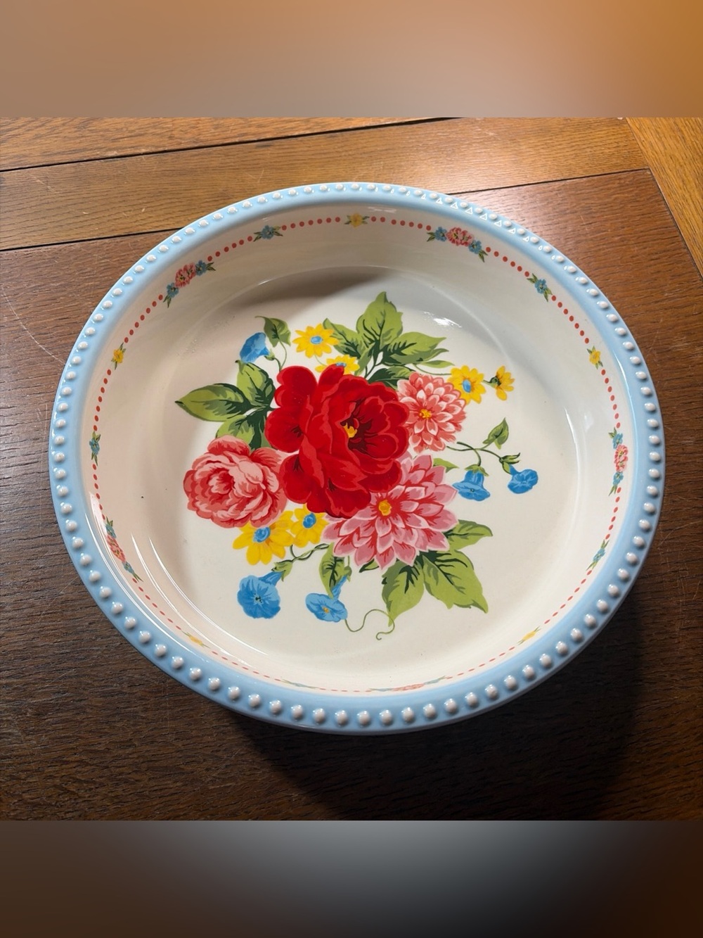 The Pioneer Woman Sweet Rose 9.4" Pie Plate Stoneware Deep Dish Baker Light Blue